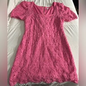 Fashion Nova Crochet Puff Sleeve Dress - Pink